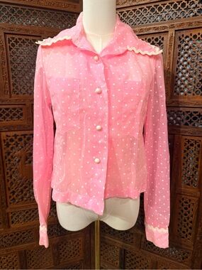 Vintage Marianne Pink Polka Dot Blouse | Ric Rac Trim size 10